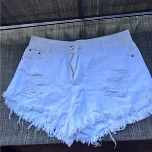 SHEIN White Frayed Hem Jean Shorts